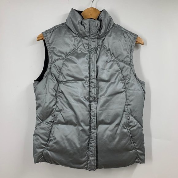 Nike Jackets & Blazers - Nike Women's Silver Reflective / Black Outdoor Reversible Down Puffer Vest SZ L
